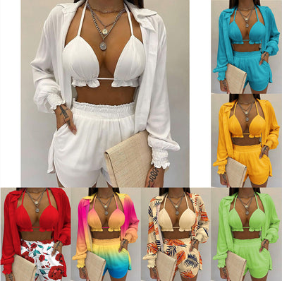 Women's Beach Style Vacation Swimsuit Three Piece Suit