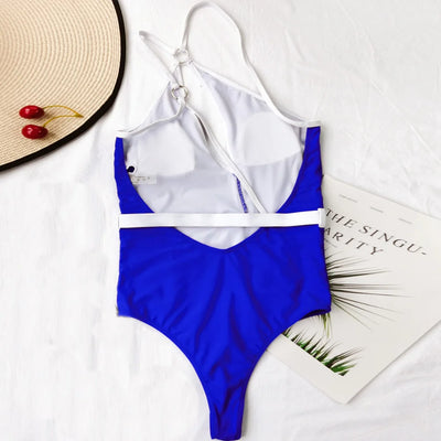 One Shoulder High Waist Monokini Solid Belt Bathing Suit