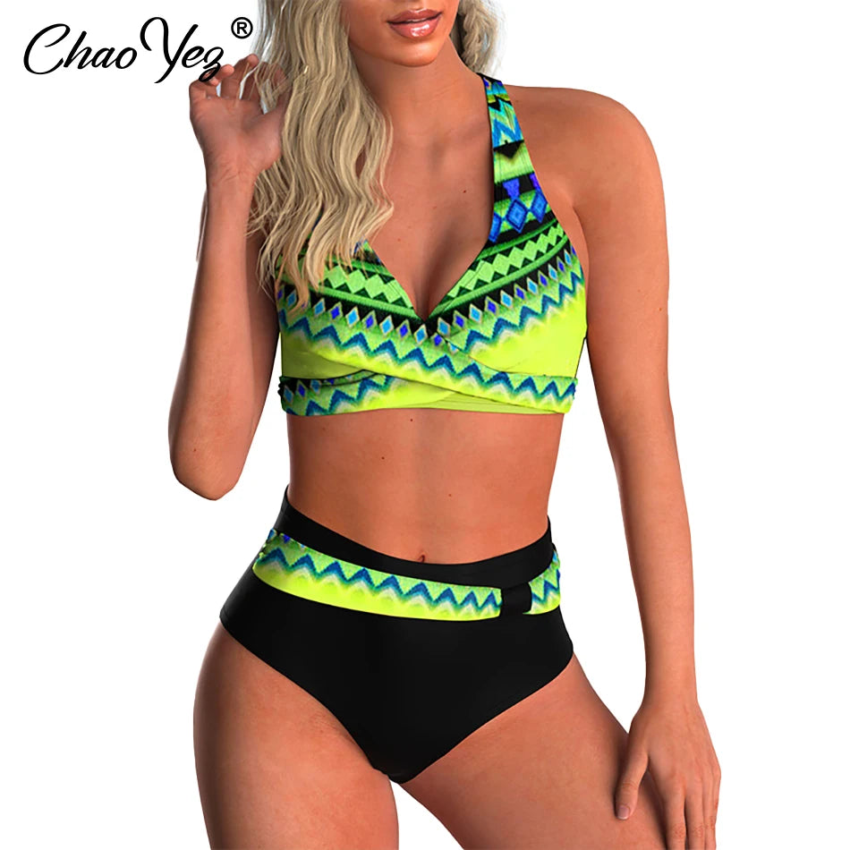 Cross Bikini High Waist  Push Up Swimsuit