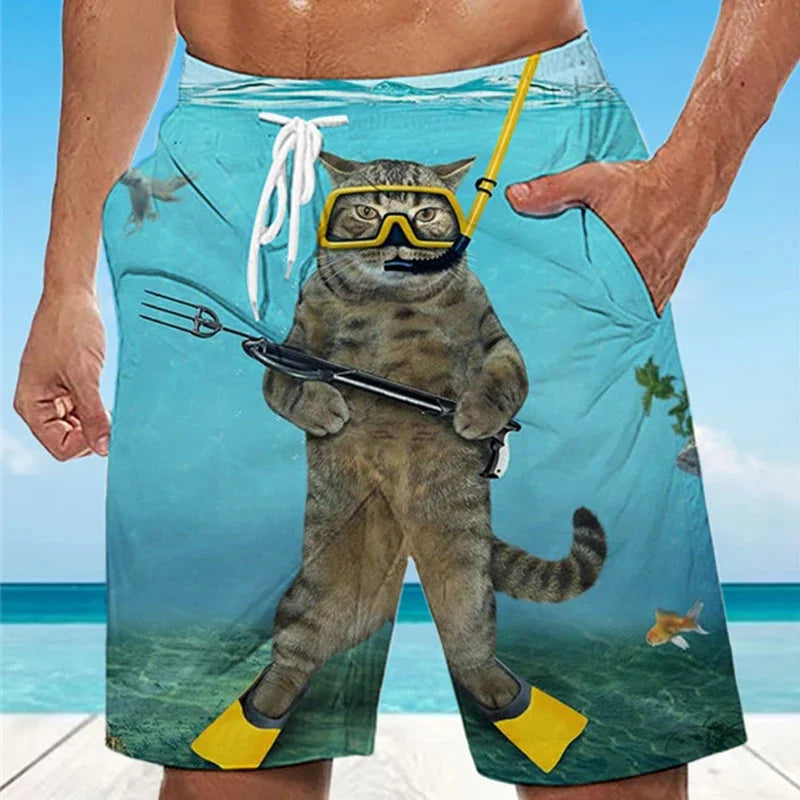 Cat Graphic Swimsuit 3D Printed Shorts